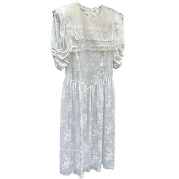 Vintage Gunne Sax Jessica McClintock White Satin w/ Lace overlay collar wedding